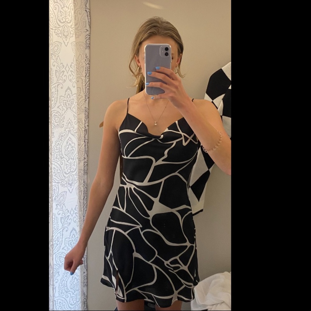 Black and white mini slip dress